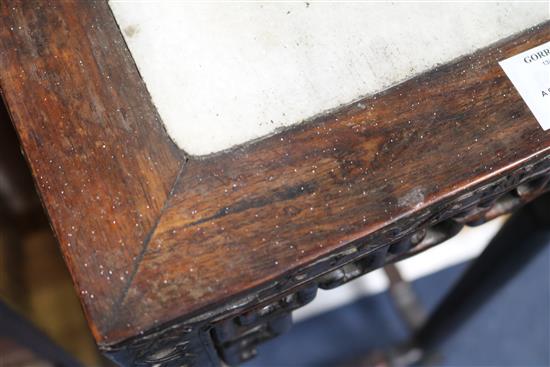 A Chinese marble inset hardwood occasional table, W.41cm